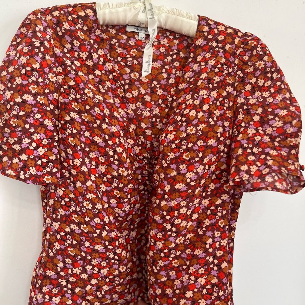 Madewell Floral Blouse - Red and Pink